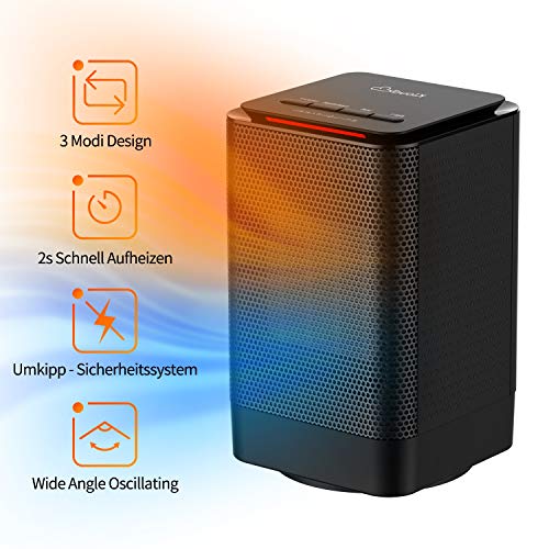 Heizlüfter Energiesparend Keramik KLOUDIC Heizung 950W Kleiner Heizgerät 3 Heizstufe, 2s Aufheizen, Überhitzungs- Umkipps-Schutz, Oszillation, für Haus, Büro, Badezimmer, Baby