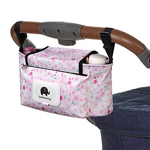 Kinderwagen Organizer,Kinderwagentasche Buggy Organizer Tasche Universal Multifunktion Aufbewahrungstasche Stroller Organizer Baby Wickeltasche Kinderwagen-Zubehör -Pinke Blumen