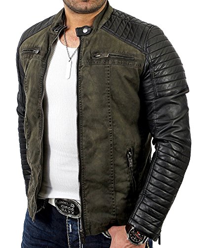 Redbridge Red Bridge Jacke Herren Biker Kunstleder Lederjacke Jacket mit Gesteppten Bereichen (L, Khaki)