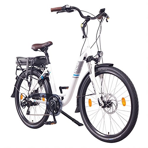 NCM Munich 36V, 26' / 28' Zoll Elektrofahrrad, Herren & Damen Pedelec, E-Bike City Rad, 250W Bafang Heckmotor, 13Ah 468Wh Lithium-Ionen-Akku, mechanische Scheibenbremsen (26' in Weiß)