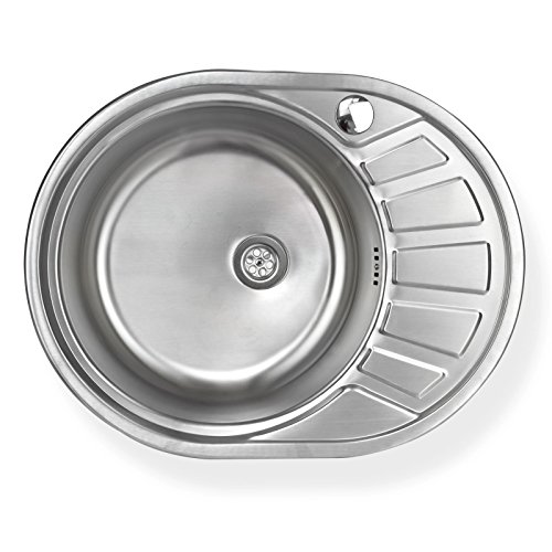 Stabilo-Sanitaer Einbauspüle aus hochwertigem Edelstahl, rundes Spülbecken mit kleiner Abtropffläche rechts, Küchenspüle in schönen und modernen Design