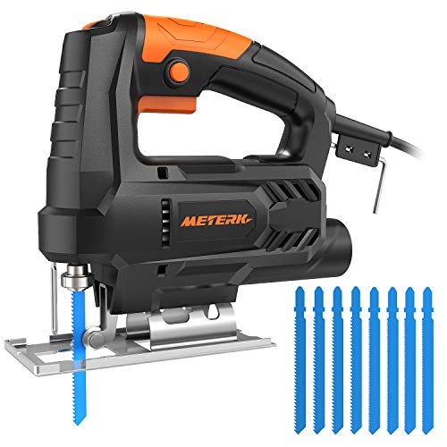 Stichsäge Meterk Elektrische Stichsäge 400W Multifunktionsschneider mit 4pcs Holz Sägeblatt 4pcs HSS Stahl Sägeblätter