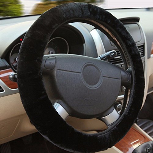 Lenkradabdeckung,Lenkradbezug,Lenkradschoner,LDream Universal Auto Lenkradhülle Plüsch Teleskop Lenkrad AbdeckungLenkradbezug für Auto Zubehör Dimension:35-40cm,Farbe:Schwarz