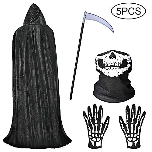 F Faburo Halloween Umhang Set Halloween Gesichtsmaske Handschuhe Halloween Sense für Halloween Party Dekoration Cosplay