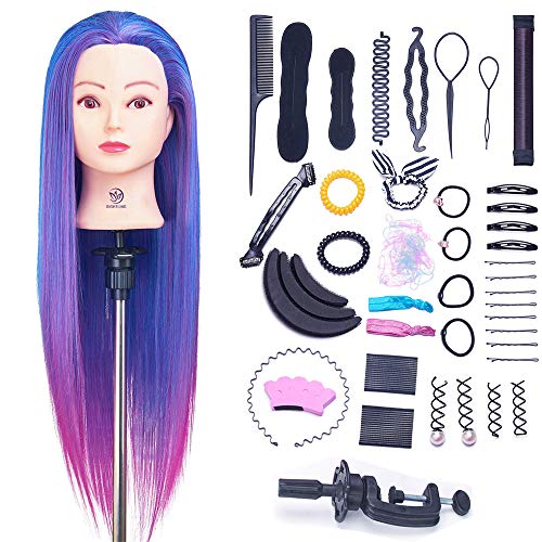 Trainingsköpfe für Friseure, SIGHTLING 66cm Übungskopf 100% Synthetischem Haar Frisierkopf Friseurkopf Ausbildung Kopf Mit Tischklemme + DIY Haare Frisuren Set