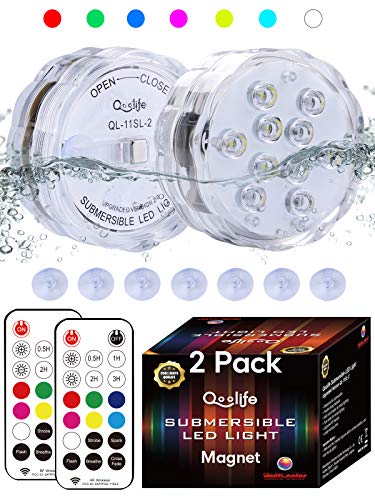 Magnetische Unterwasserlichter, Qoolife RF-ferngesteuerte neue AA-Version poolbeleuchtung für outdoor Indoor badewannen spa aquarium brunnen vase Unterwasserdekor, Pflanzen-Dekor（2 Packung）