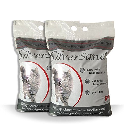 Silversand klumpendes Katzenstreu Babypuderduft 2 x 15kg