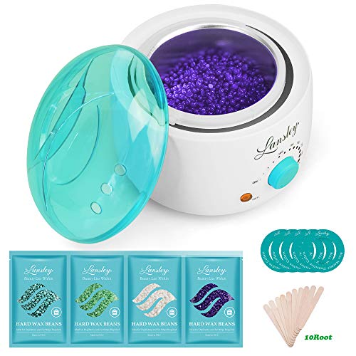 Wachswärmer Wachs Haarentfernung Set Lansley Wachserhitzer mit EU Stecker 4 Verschiedene Aromen Wachsperlen & 10 Wachs Holzspatel Wachs Haarentfernung Set Zuhause Mann Frau Achselhöhle Beine Bikini