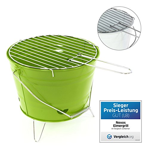 Nexos Eimergrill Grill-Eimer Holzkohlegrill für Garten Terrasse Camping Festival Picknick Party BBQ Barbecue Ø 30 cm grün