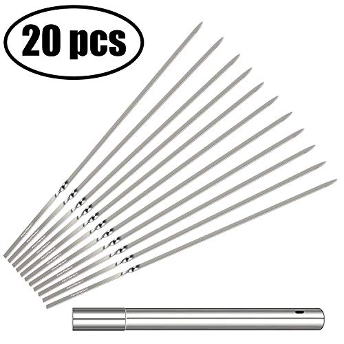 FourHeart 20 Pack BBQ Grillspieße Edelstahl 35cm - Haltbar & Wiederverwendbar - Absoluter Grillgenuss für Vegetarier und Fleischfans | Tragbarem Aufbewahrungsrohr