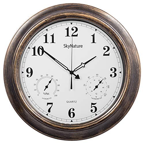 SkyNature Outdoor-Uhr wasserdicht, 45 cm Thermometer und Hygrometer, Vintage-Wanduhr, wetterfest, arabische Ziffern, dekorativ für Garten, Terrasse, Pool, Badezimmer