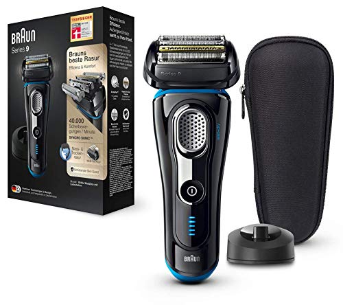 Braun Series 9 9242s Elektrorasierer, Wet und Dry Rasierer Herren, mit Ladestation und Reise-Etui, schwarz/eloxal-blau