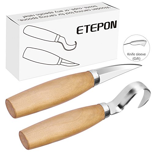 ETEPON Schnitzmesser,Werkzeug Kerbschnitzmesser Schälmesser mit Messer Hülse + Haken Messer, Holzschnitzerei Kit für Löffel Schüssel Cup Kuksa Holzbearbeitung ET013