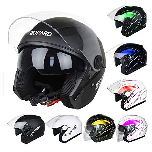 Leopard LEO-608 Offenes Gesicht Jethelme mit Doppelvisier Motorradhelm Damen und Herren ECE Genehmigt #01 Matt Schwarz M (57-58cm)