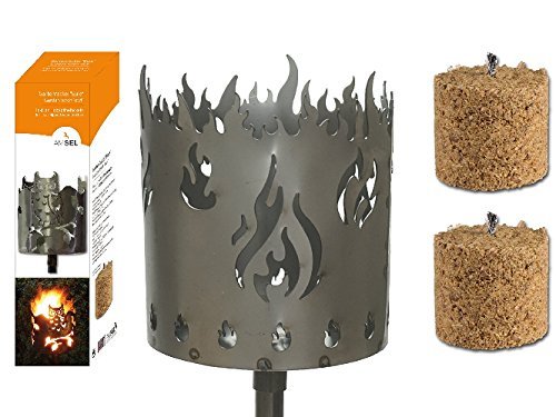 Gartenfackel auf Stecker 'Feuer', aus Metall, Höhe: 128 cm , Ø 15cm, INKL. 2 Holzbrennelementen Garten Sommer Fackel Windlicht