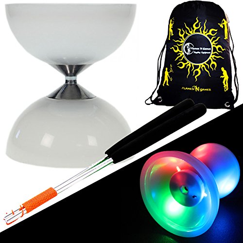 Juggle Dream 'LUNAR-SPIN' GLOW-LED Diabolo für Anfänger mit Diablo Alu Handstäbe und Diaboloschnur +Tragetasche! Jongliergeräte / Diabolo Für Kinder