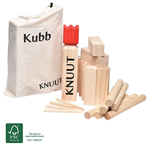 Moorland Knuut Original massives Kubb Spiel XXL - FSC Holzspiel mit Stoffbeutel - Wikinger-Spiel Schweden-Schach Outdoor