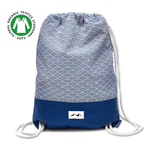 Santa Perago - Turnbeutel Fuji Blau aus 100% Bio Baumwolle | als Sportbeutel für Damen & Herren mit Reißverschluss | in 8 hochwertigen Designs
