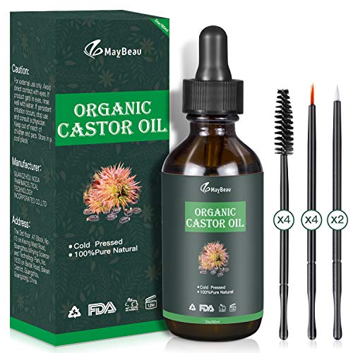 Bio Rizinusöl 60ml Bio Castor Oil ür Natürliche Wimpern,Augenbrauen, Bart,Gesicht und Haarwuchsbehandlung 100% Rein Kaltgepresst Gentechnikfreies Öl mit 4+1 Applikationskit