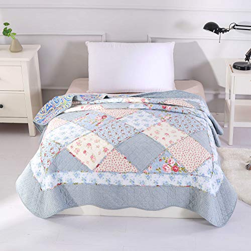 Alicemall Tagesdecke Baumwolle Bettüberwurf 150x200cm Sofa Couch Überwurf Decke Sommerdecke Gesteppt Steppdecke (150 x 200 cm, Blau)