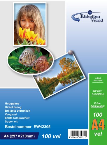 100 Blatt EtikettenWorld Fotopapier A4 230g/qm hochglänzend wasserfest