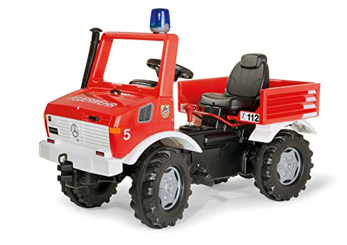 Rolly Toys 036639 Feuerwehr Unimog Farmtrac classic | mit Rundumleuchte Flashlight, Kettenantrieb, Schaltung und Handbremse | für Kinder von 3 – 8 Jahren | Farbe rot | TÜV/GS geprüft