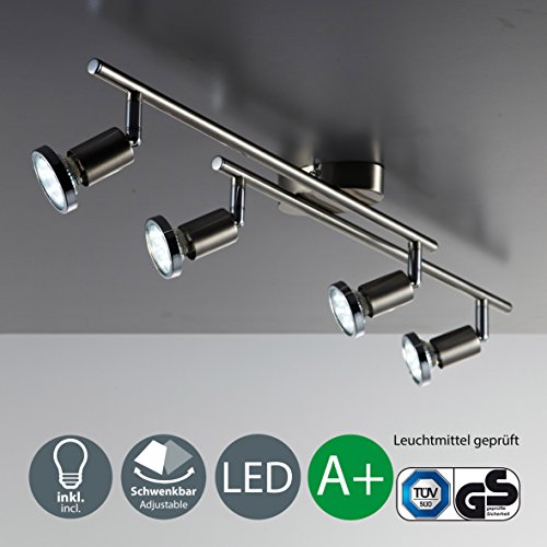 LED Deckenleuchte I Wohnzimmerleuchte I Deckenstrahler mit schwenkbaren Licht-Spots I 4 flammig I Decken-Lampe inkl. 4 x 3 W Leuchtmittel I Ceiling light I moderne Küchenlampe I Spotleuchte drehbar I 230 V I GU10 I IP20