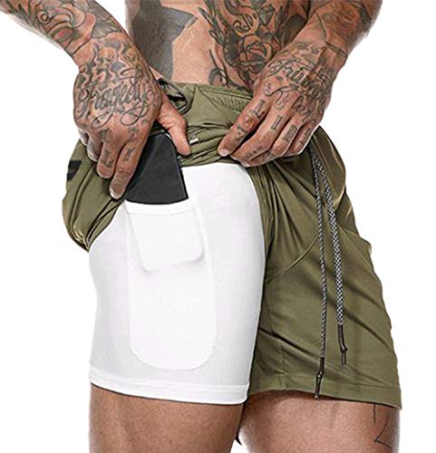 ASKSA Herren 2 in 1 Shorts Laufshorts Dual Kurze Sporthose Männer Fitness Laufhose Sport Hosen Trainingshose (Schwarz, XL)