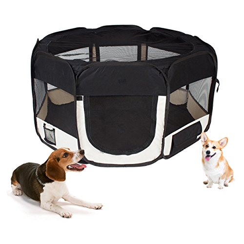 Oxford Welpenauslauf faltbar Welpenlaufstall Tierlaufstall für Hunde Hasen Meerschweinchen Katzen für innern oder außen, 8 Elemente,125 x 125 x 64cm,Schwarz