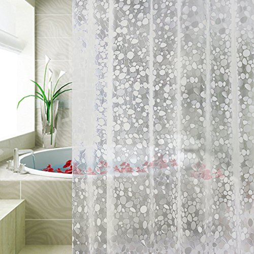 Duschvorhang Anti-Schimmel von Carttiya, EVA Wasserdichter Duschvorhang Transluzent Kieselsteine 180 x 180 cm, mit 12 Ringe, Weiß