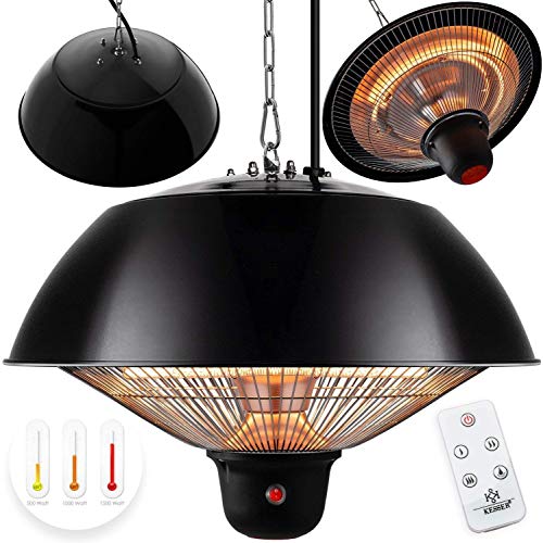 Kesser Deckenheizstrahler  Heizpilz  Heizstrahler  Terrassenstrahler | Infrarot | Decke | Heizgerät| Infrarotstrahler | Wärmestrahler | Terrasse | Quarzstrahler | Leistung: 1500W Schwarz