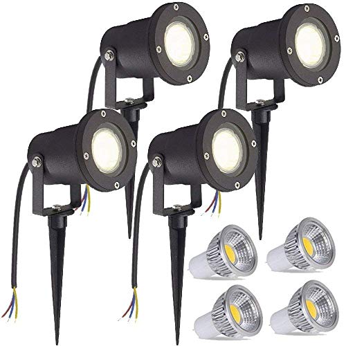 4 Stück 3W Warmweiß LED Gartenleuchte mit Erdspieß, Rasen Licht, Matt-Schwarz, wasserdicht IP65 - für den Außenbereich Garten Teich Landschaft mit ohne Stecker(4 * 3W Warmweiß)