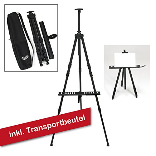 Meister „Rio“ Feldstaffelei aus Aluminium, Rahmen bis 120cm hoch, Profi-Qualität vom Fachhändler, ALU-Staffelei inkl. Pinselhalter + Transporttasche