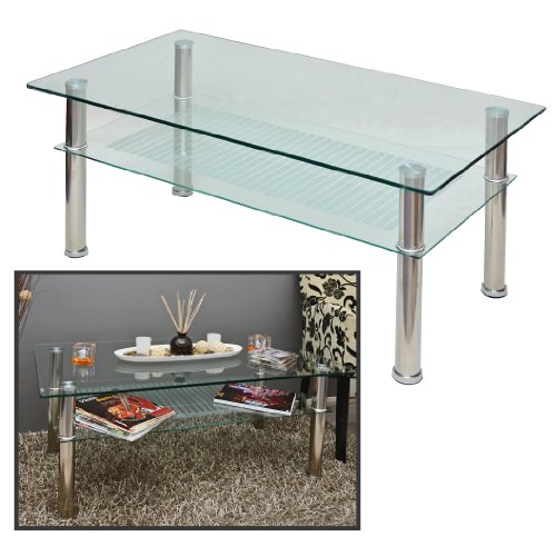 Glastisch 110 x 60 cm Wohnzimmertisch Couchtisch aus Edelstahl mit 10 mm ESG Sicherheitsglas