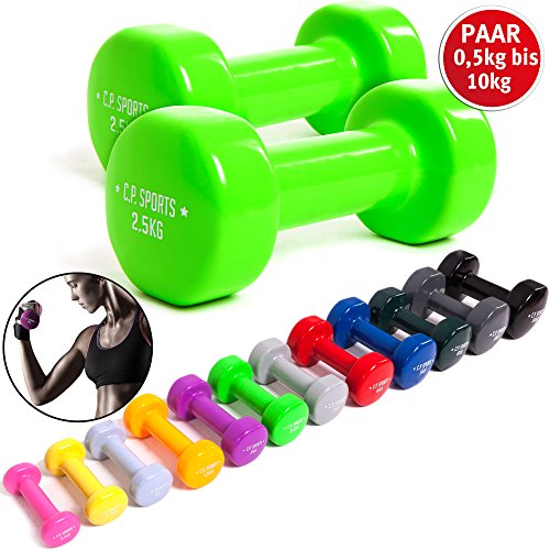 C.P. Sports rutschfeste Gymnastikhanteln 0,5 - 1,0 - 1,5 - 2,0 - 2,5 - 3,0 - 4,0 - 5,0 - 6,0 - 8,0 - 10 kg - Paare Kurzhantel, Vinyl Hanteln, Faust Hantel, Gewichte, Fitness (3,0 KG - Paar)