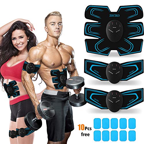 zociko EMS Trainingsgerät Bauchmuskeltrainer Muskelstimulator ABS Stimulator EMS Elektrostimulation Muskel Trainer für Arm Bauch Beine zur Muskelaufbau und Fettverbrennung mit 10 PC Gel-Auflagen