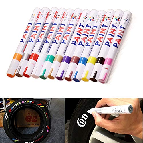 Techwills 12 Stück Reifen Stift Reifenmarker Auto, Motorrad Treten Fahrradreifen Reifenmarkierungsstift Reifenstift Marker Pen Stift Beschriftung Wasserfest Wetterfest