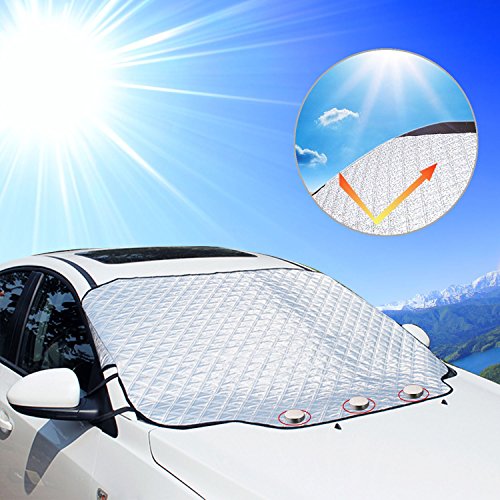 Frontscheibe Abdeckung, KOROSTRO Sonnenschutz Auto Scheibenabdeckung windschutzscheibe magnet Faltbare Abnehmbare Auto Abdeckungzum Schutz vor UV-Strahlung, Staub, Dreck, Frost, und Schnee für Sommer+Winter (183*116cm)
