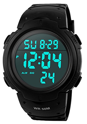 SKMEI Herren Sport Digital Uhren - 50 m Wasserdicht Sport Armbanduhr mit Wecker Stoppuhr, Schwarz Big Face Armbanduhr, läuft mit LED-Hintergrundbeleuchtung Digitaluhren für Männer