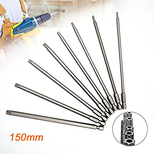 JTENG 8 Stück 150mm Torx Bits Schraubendreher Set Extra lang und magnetisch T8-T40 1/4 Zoll Sechskant Schaft Elektrische Schraubendreher Werkzeuge