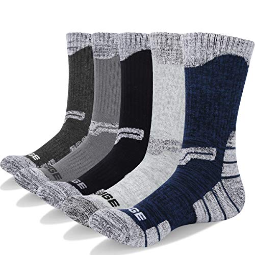 YUEDGE 5 Paar Herren Wandern Sport socken für Trekking Camping Radfahren Tennis, A-Dunkelgrau/Schwarz/Dunkelblau/Hellgrau/Mittelgrau, XL(Herren Schuh 43-46 EUR Größe)