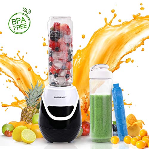 Aigostar Blackberry 30JDH - Mini Standmixer 600W Smoothiemaker mit 1 kühl Stock, 2 Reisesportflaschen und 2 Deckel, Tritan Material in Lebensmittelqualität,600 ml,schwarz/Weiß. EINWEGVERPACKUNG.