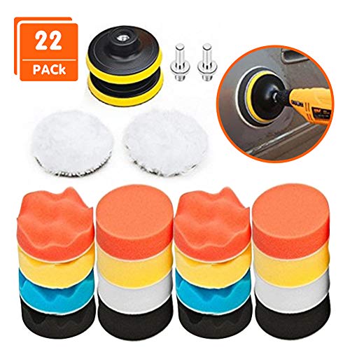 AOBETAK Polierschwämme Auto,22pcs 3 Inch Polierschwamm Set für Polierauflage Bohrmaschine,Polieraufsatz Akkuschrauber mit M10 Bohrer Adapter,Polierpad und Wolle Polierteller für Poliermaschine