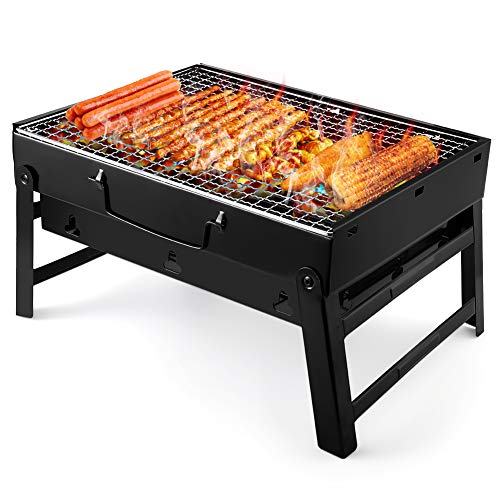 UTTORA Grill, Tragbarer Gefalteter Holzkohlegrill Tisch Outdoor Edelstahl Rauch BBQ für Picknick Garten Terrasse Camping Reise Convient 2 à 5 personnes (38 * 27 * 20cm)