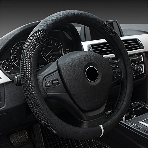 Universal Auto Lenkradhülle Lenkrad Abdeckung Lenkradbezug aus Mikrofaser Leder 38CM / 15'' Anti Rutsch Atmungsaktiv Lenkradabdeckung Lenkradschoner für Damen & Herren, Schwarz