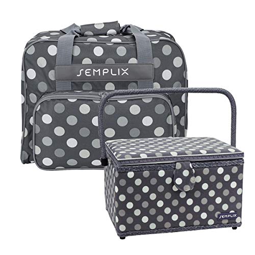 SEMPLIX Bundle Polka Dots Nähmaschinentasche + Nähkorb L (anthrazit/grau)