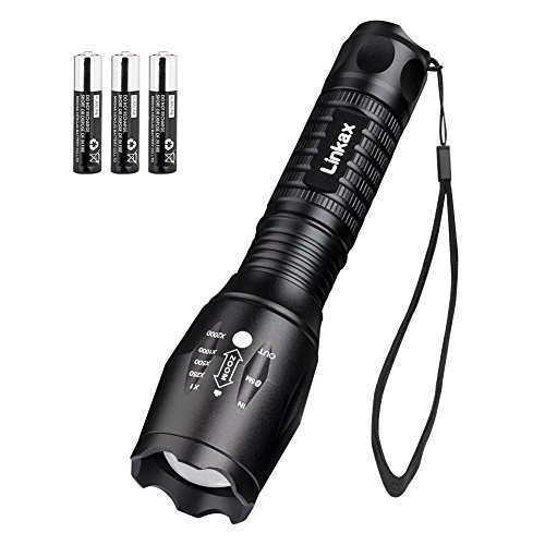 Linkax LED Taschenlampe CREE Taktische Taschenlampe Superhell 800 Lumen Tragbare Zoombar Taschenlampen LED Handlampe für Outdoor Camping Wandern Sports inklusive 3 AAA Batterie