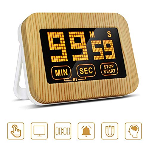 ZealBoom Touchscreen Küchenuhr Timer Digitaler, Küchentimer Magnetisch Elektronische Eieruhr Stoppuhr mit LCD Display und Stand, Lauter Wecker für Kochen/Studie/Sport Übung (AAA Batterien)
