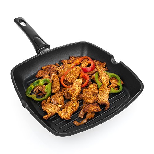 Savisto 28cm Premium Aluminiumguss Antihaftbeschichtete Grill Pfanne für Gas, Induktions & Elektronischen Herd mit abnehmbaren Griff
