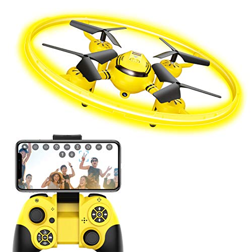 Q8 FPV Drohne mit Kamera HD Live übertragung und Nachtlicht,RC WiFi Drone Quadrocopter mit Höhehalten und Gravitationssensor,Spielzeug Drohne für Kinder und Anfänger(Gelb)